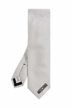 Moschino GREY Silk tie with logo