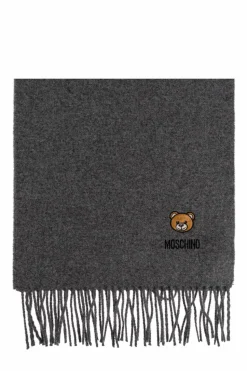Moschino GREY Wool scarf with logo
