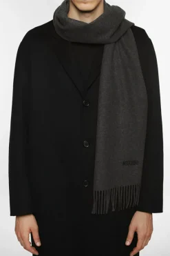Moschino GREY Wool scarf with logo