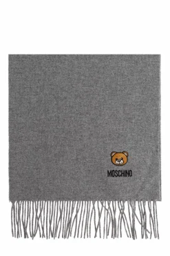 Moschino GREY Wool scarf with logo