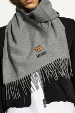 Moschino GREY Wool scarf with logo