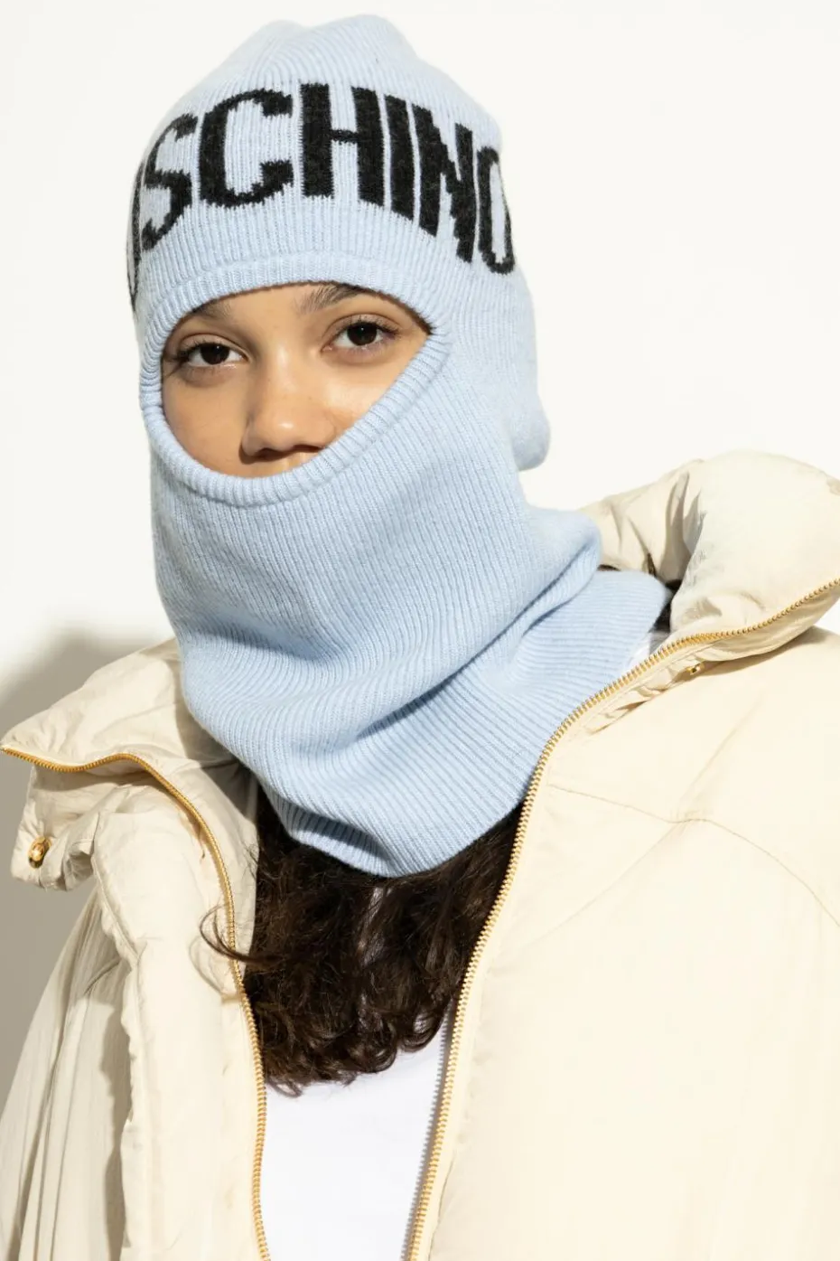 Moschino light blue Balaclava with logo