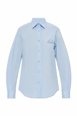 Moschino light blue Cotton shirt with embroidered logo