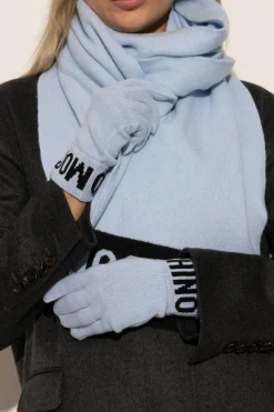 Moschino light blue Gloves with logo
