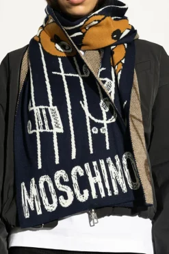 Moschino NAVY BLUE Scarf with a characteristic teddy bear motif