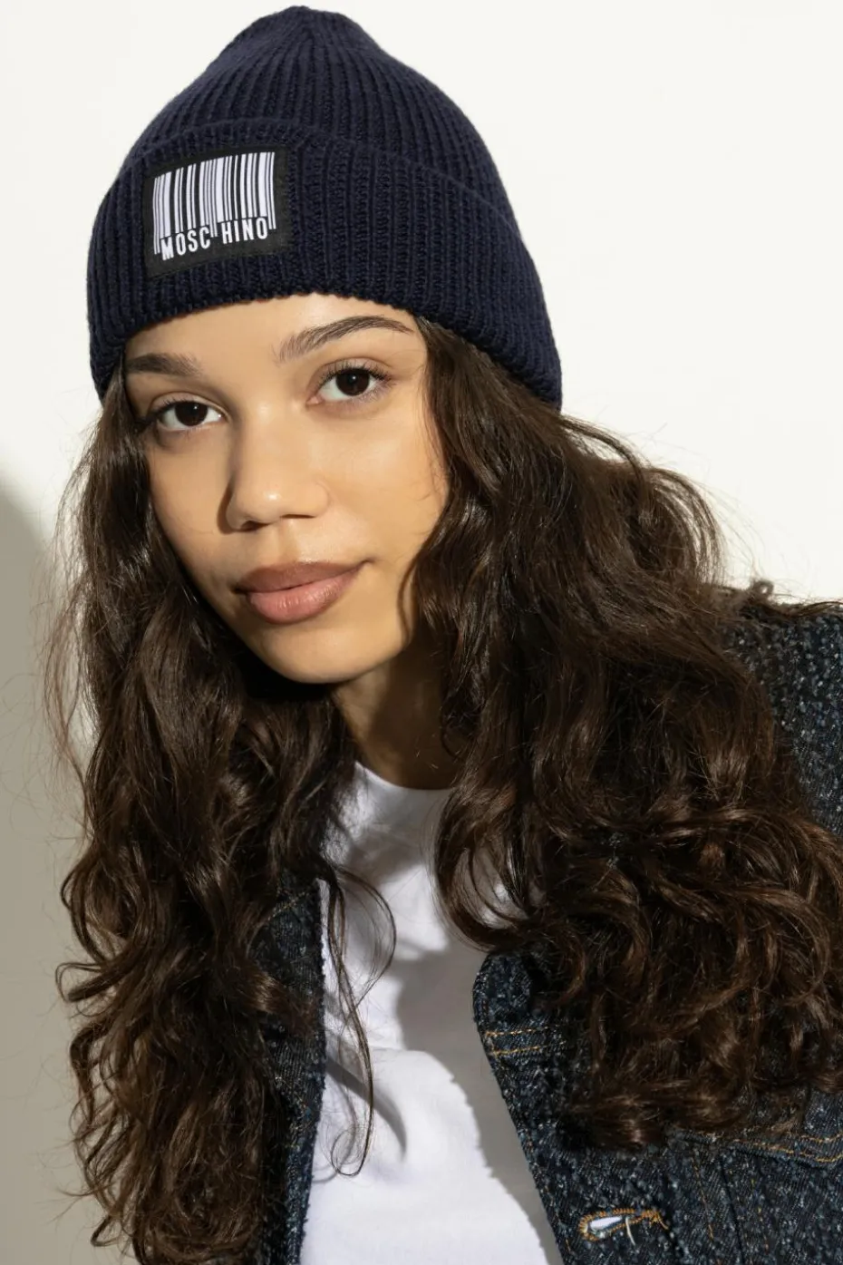 Moschino NAVY BLUE Wool beanie with logo patch