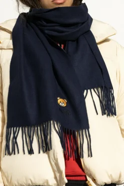 Moschino NAVY BLUE Wool scarf with logo