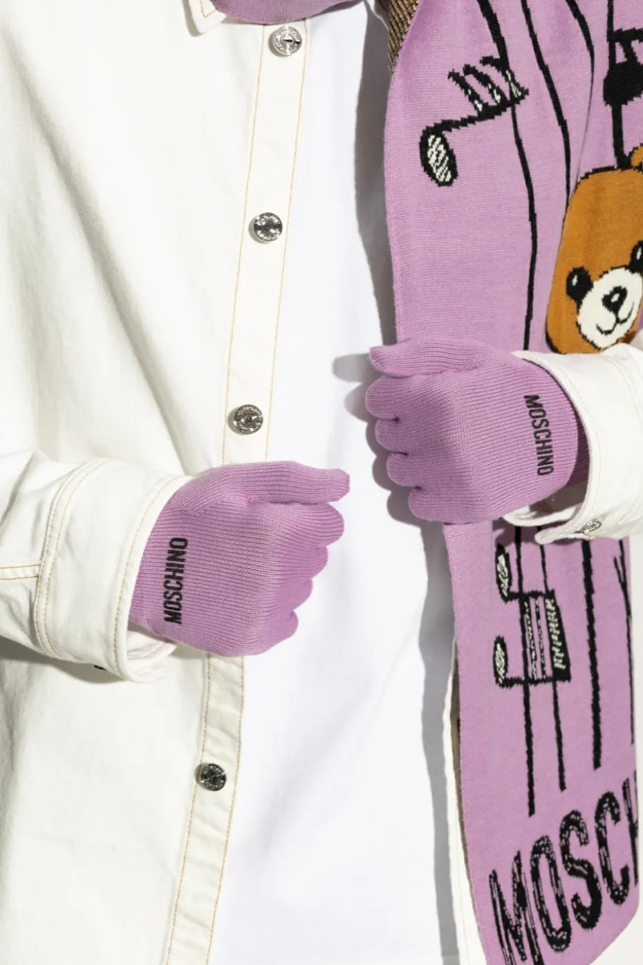 Moschino PURPLE Gloves with embroidered logo