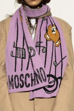 Moschino PURPLE Scarf with a characteristic teddy bear motif