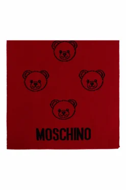 Moschino RED Scarf with a characteristic teddy bear motif