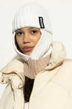 Moschino WHITE Balaclava with logo patch