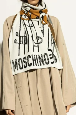 Moschino WHITE Scarf with a characteristic teddy bear motif