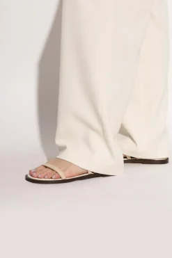 Odissi beige Leather Slide Sandals