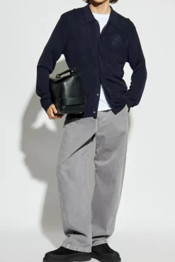 Officine Generale NAVY BLUE Cardigan with collar ‘Brent’