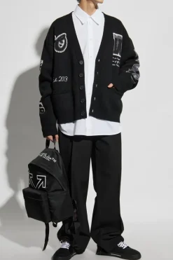 Off-White BLACK Wool cardigan with logo