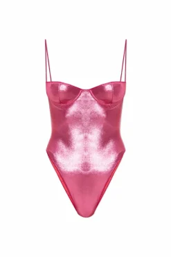 Oseree PINK One-piece swimsuit with a metallic finish