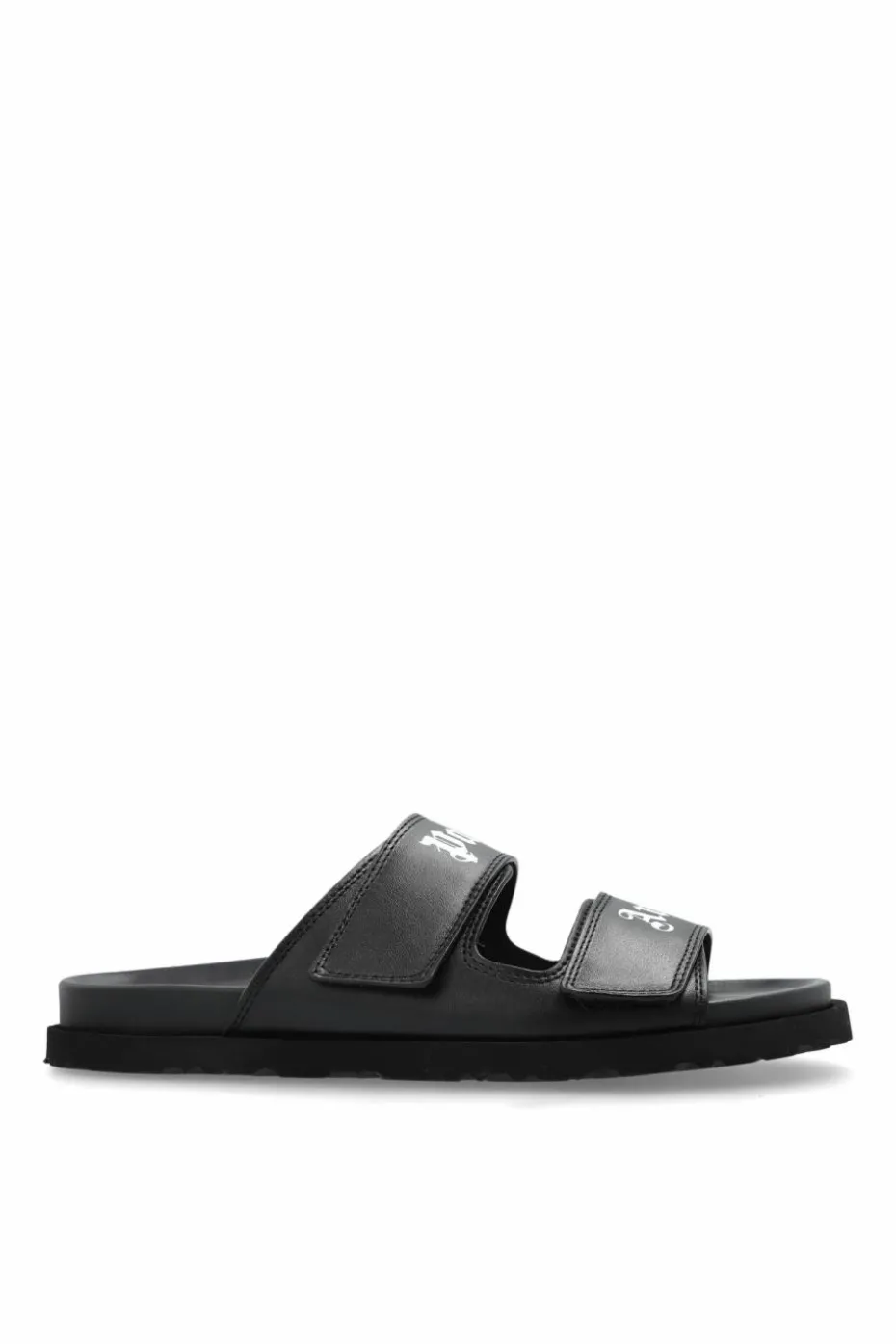 Palm Angels BLACK Leather slides with logo