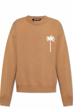 Palm Angels BROWN Sweater with palm pattern