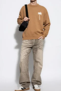 Palm Angels BROWN Sweater with palm pattern