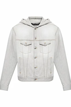 Palm Angels GREY Denim jacket with hood
