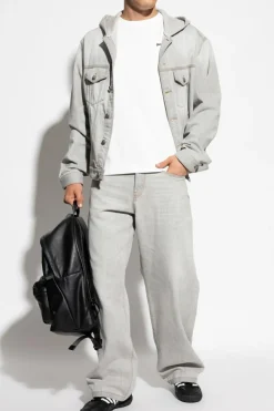 Palm Angels GREY Denim jacket with hood