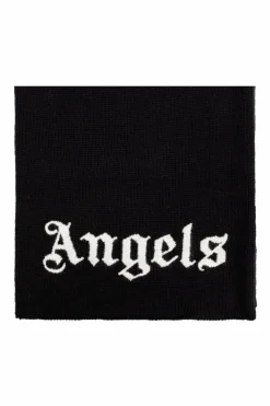 Palm Angels Kids BLACK Scarf with embroidered logo