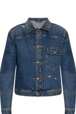 Palm Angels NAVY BLUE Denim jacket with vintage effect