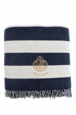 Paul & Shark NAVY BLUE Blanket with striped pattern