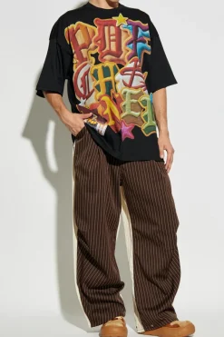 PDF BROWN Striped pattern trousers