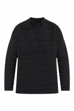Pleats Please Issey Miyake BLACK Pleated top with stand-up collar