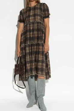 R13 BROWN Dress with floral motif