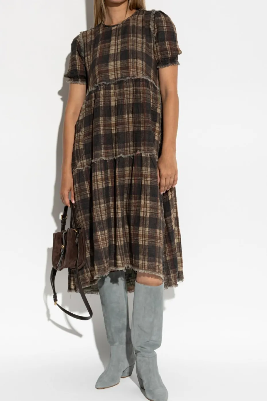 R13 BROWN Dress with floral motif