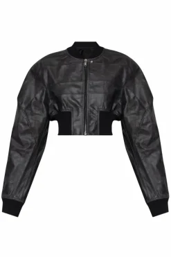 Rick Owens BLACK Leather jacket 'Girdered'