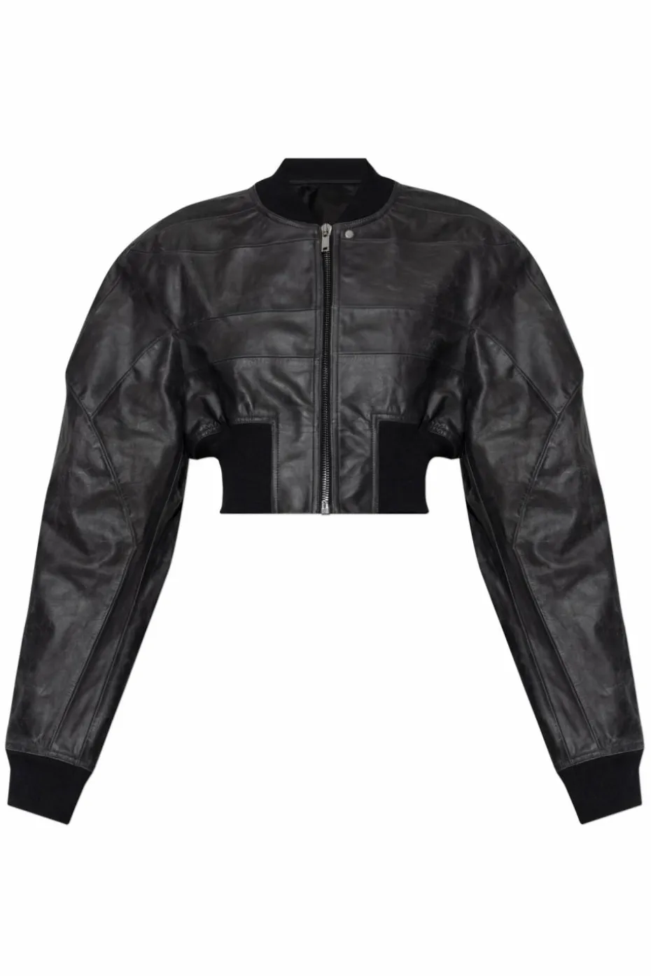 Rick Owens BLACK Leather jacket 'Girdered'
