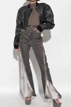 Rick Owens BLACK Leather jacket 'Girdered'