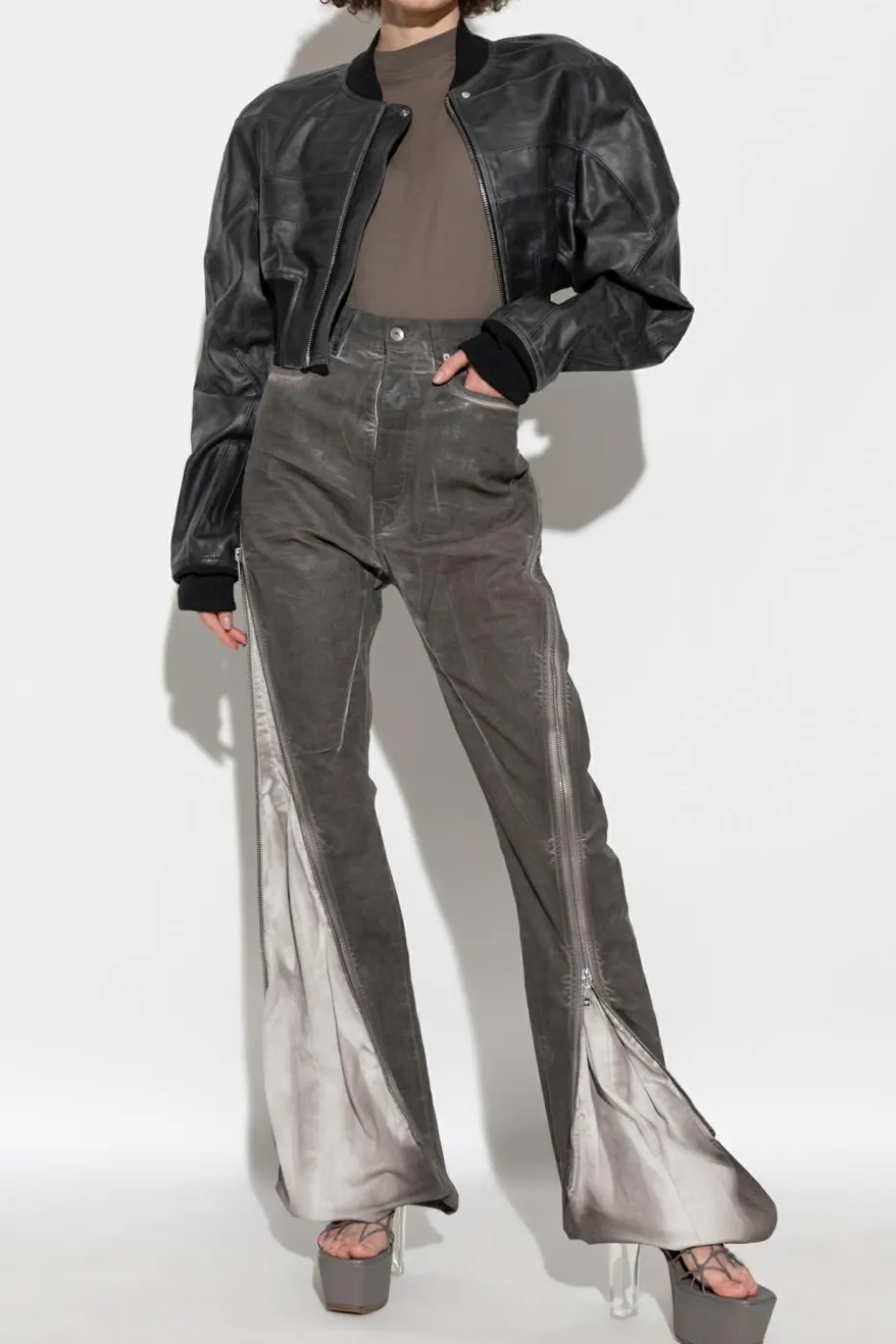 Rick Owens BLACK Leather jacket 'Girdered'