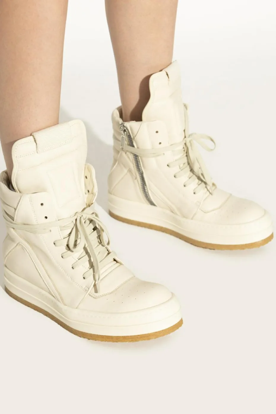 Rick Owens cream Leather shoes `Creep Geobasket`