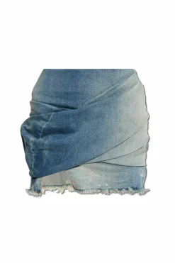 Rick Owens DRKSHDW BLUE Denim skirt Draped Mini
