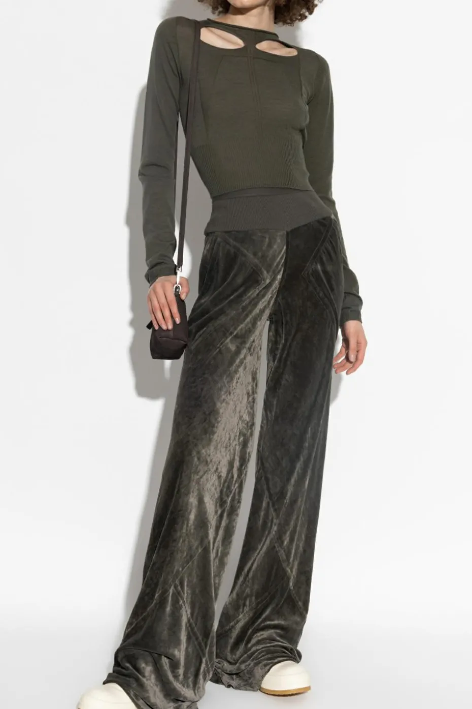 Rick Owens GREEN Velvet wide-leg pants