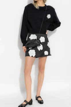 ROTATE BLACK Skirt with floral motif appliqués