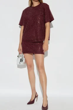 ROTATE BURGUNDY Sequin skirt