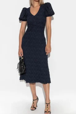ROTATE NAVY BLUE Dress with puff sleeves