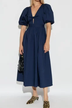 ROTATE NAVY BLUE Dress with puff sleeves