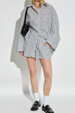 ROTATE WHITE Striped shorts