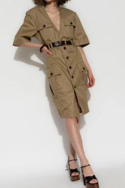 Saint Laurent beige Dress with Belt at Waist