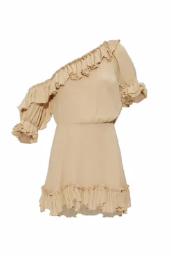 Saint Laurent beige Silk dress with ruffles