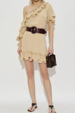 Saint Laurent beige Silk dress with ruffles