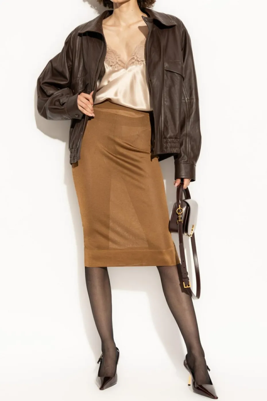 Saint Laurent beige Silk top with lace trim