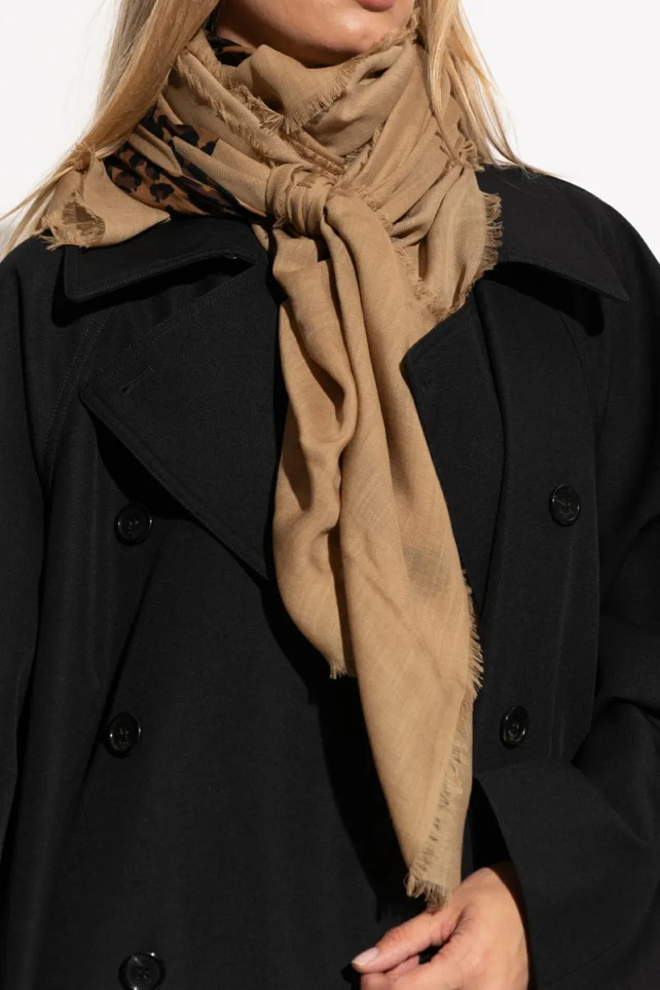 Saint Laurent beige Wool scarf with animal motif