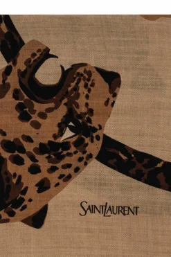 Saint Laurent beige Wool scarf with animal motif